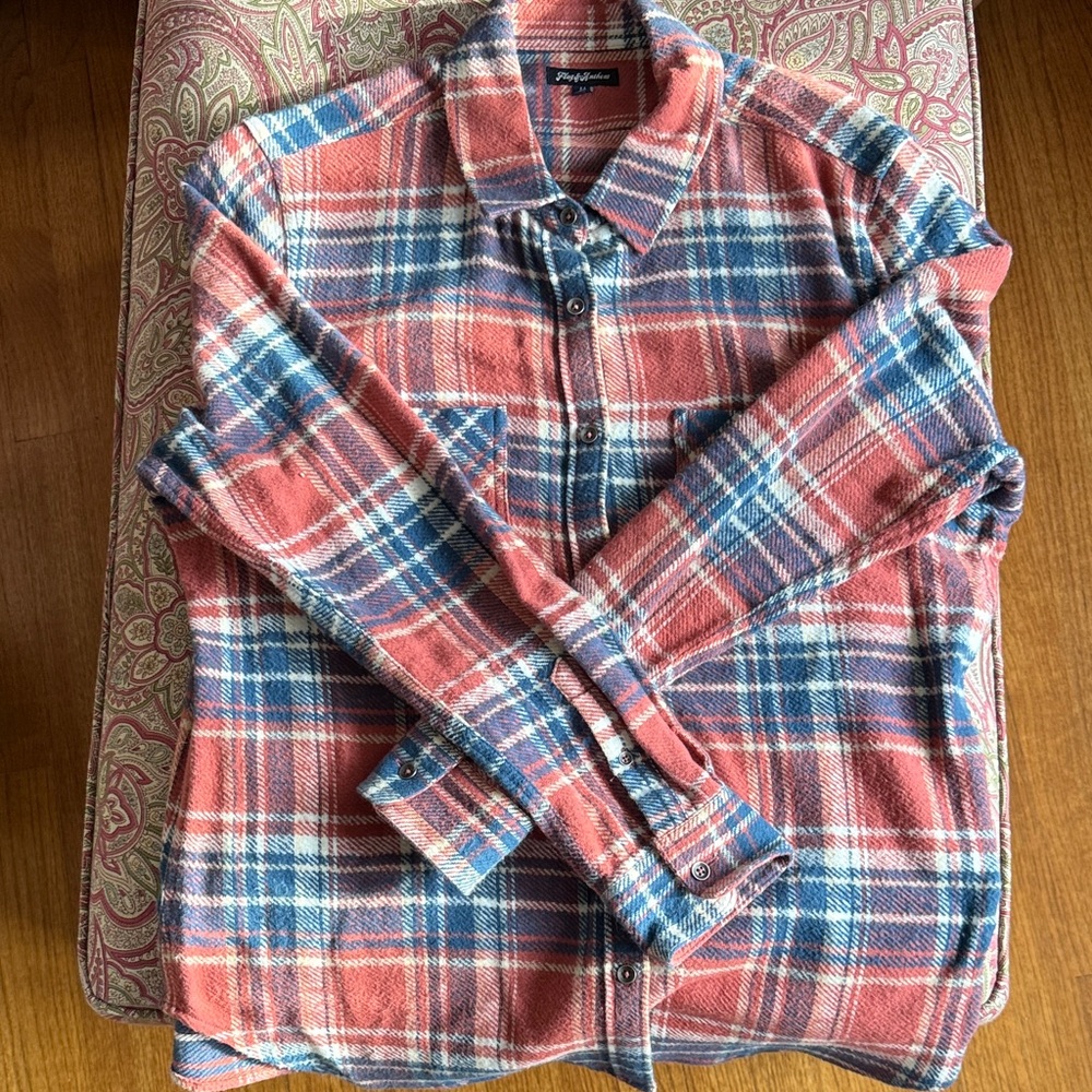 Flags and anthem Plaid flannel Button Down Shirt in Red and Blue
